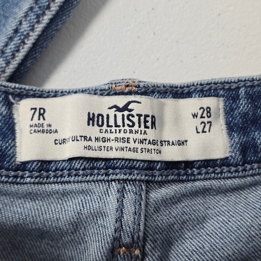 Hollister Curvy Ultra High-Rise Vintage Straight Jeans Blue Raw Hem 7R W28 L27 - Picture 6 of 8